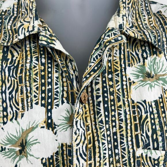 Baja Blue LARGE VINTAGE 90s Green Short Sleeve Dad Aloha Hawaiian Hibiscus Shirt - Picture 4 of 7